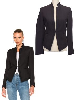 Rag & Bone Black Waverly Blazer Sheep Leather Trim Tailored Jacket Women's Sz 2